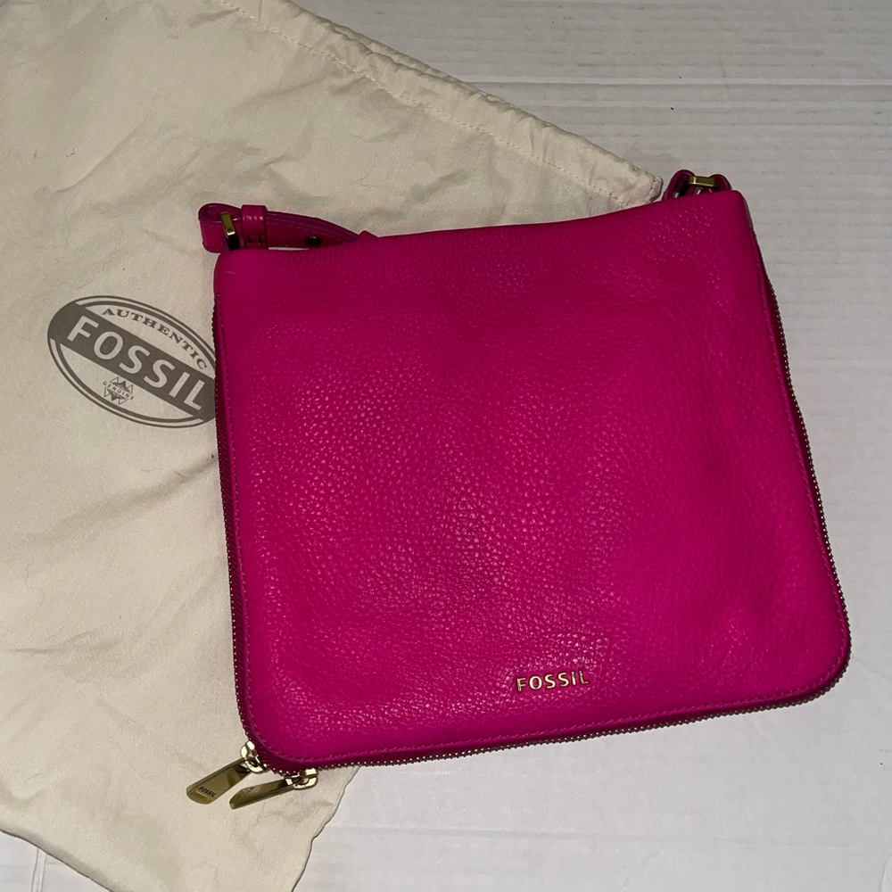 Fossil Magenta Leather Crossbody
